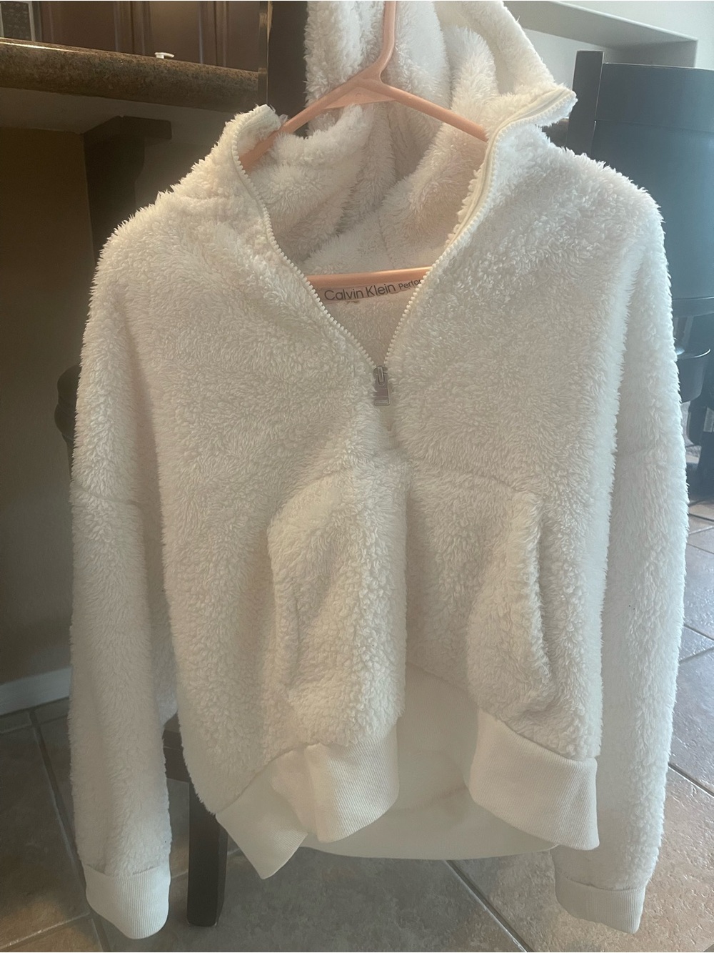 Calvin Klein Performance Plush Half-Zip Hoodie Sweater in Cream